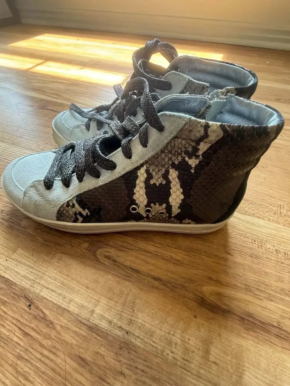 P448 Women's Skate High-Top Sneakers in Snakeskin and Metallic Leather